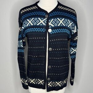 Navy Blue Patterned Women's Cardigan With Great Buttons